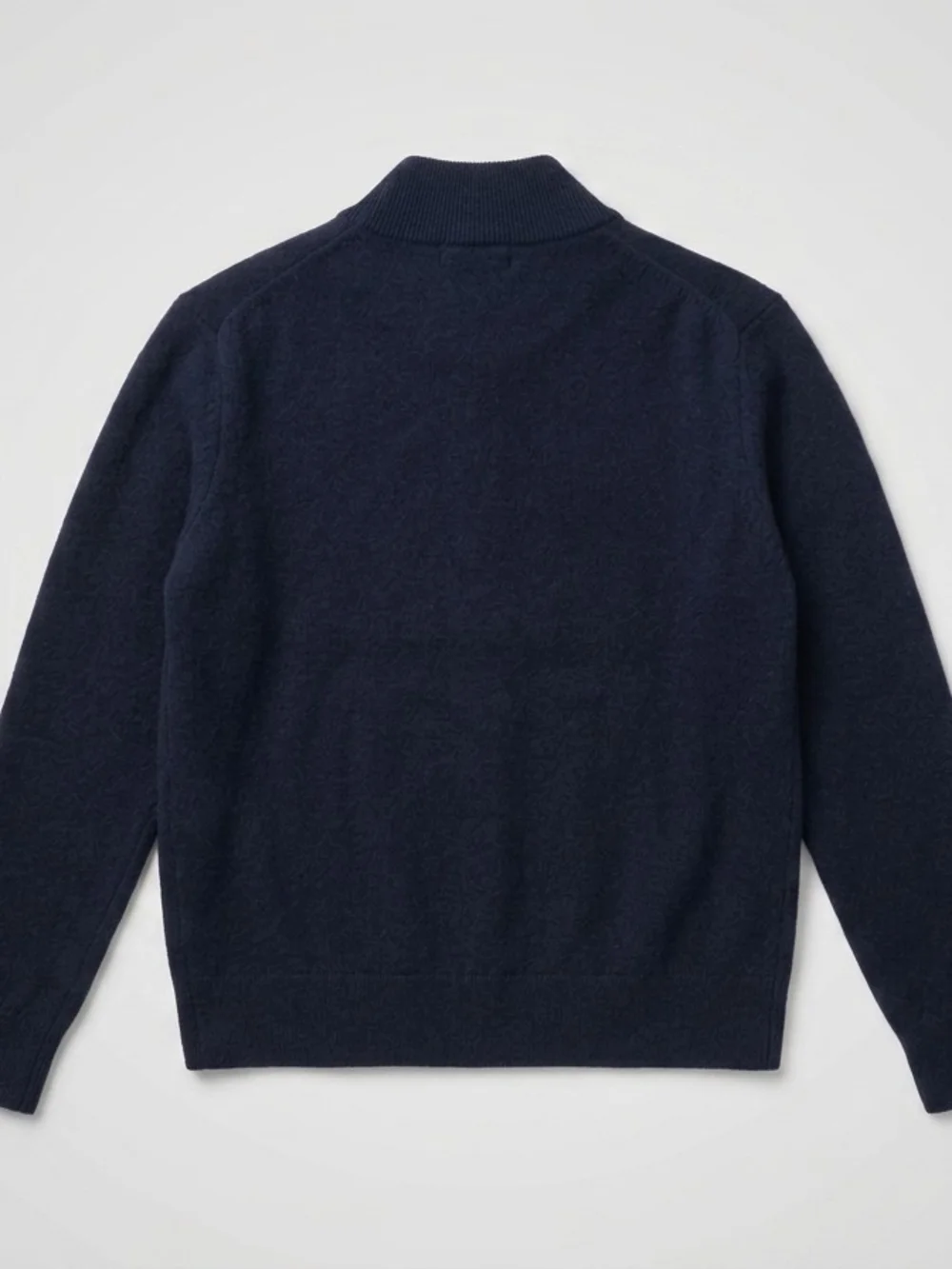 Navy Cashmere Stand Collar Zip Up Sweater